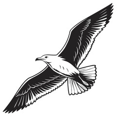 Monochrome Seagull in Flight: Vintage Style, Freedom, and Oceanic Theme Illustration