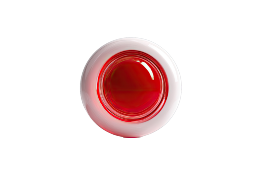 A bright red button with a white border