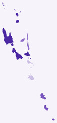 Map of Vanuatu with regions. Just a simple country border map with region division. Deep purple color palette. Blank Republic of Vanuatu shape with administrative division. Vector illustration.