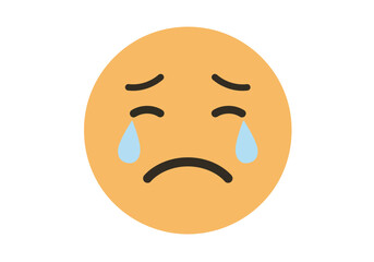 Sad Face Emoji with Tears Simple Flat Design.