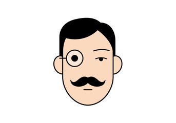 Winking Gentleman with Monocle and Mustache Vector Illustration.