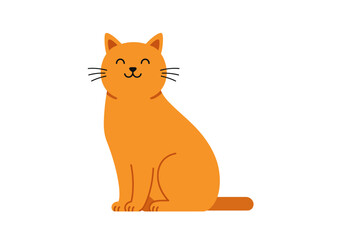 Happy Orange Tabby Cat Sitting Simple Cartoon Illustration.