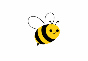 Cute Cartoon Bumble Bee Illustration Yellow and Black Stripes.