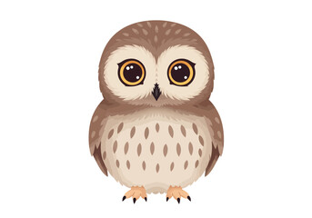 Adorable Cartoon Owl with Large Eyes and Brown Feathers.