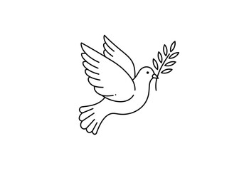 Line Art Dove of Peace with Olive Branch.