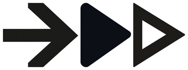 PNG Black arrow, play, and triangle icons in a row element set on transparent background.