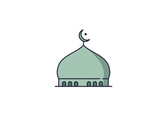 Simple Mosque Dome Icon with Crescent Moon and Star.