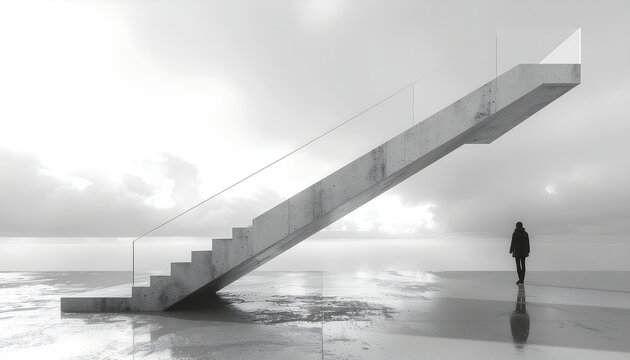 Monochrome Seascape: Giant Staircase to the Sea - Architectural Design
