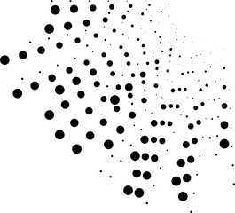 Circular dotted long rays arranged irregularly along a quarter of the circumference.