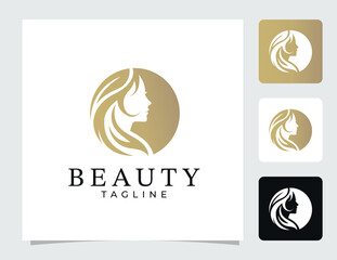 Beauty Hair Logo Design. Elegant Woman Silhouette With Flowing Hair For Salon Or Cosmetics Brand.