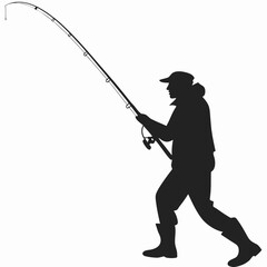 Person holding fishing rod silhouette