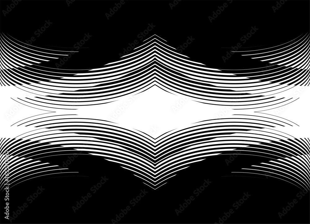 Poster symmetrical vector pattern of thin lines black and white design element. vector background for cover