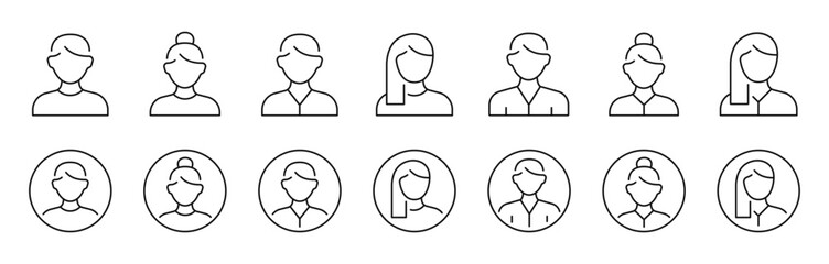 Avatar and profile icon set. Man and Woman profile icon. User symbol. Editable stroke. Vector