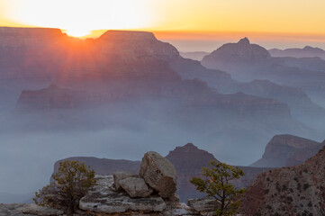 Smoke Filled Sunrise Landscape in Grand Canyon Naitonal Park Arizona