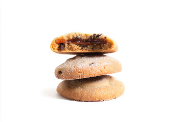 a stack of three cookies with a bite taken out of one
