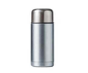 Silver thermos with a brown lid