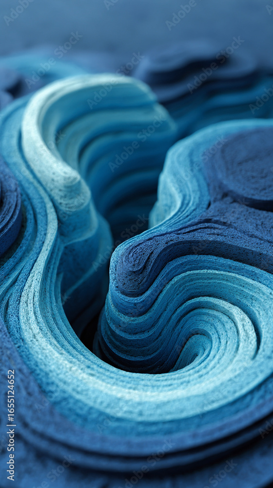 Aufkleber abstract 3d blue wavy shapes with smooth flowing curves. modern fluid design background in vertical 