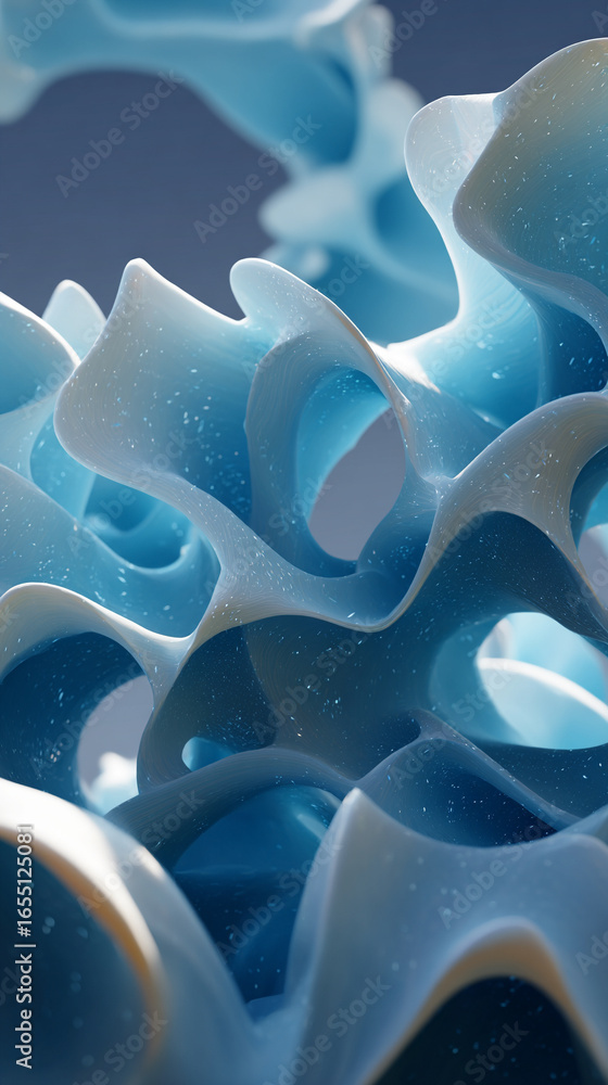 Aufkleber abstract 3d blue wavy shapes with smooth flowing curves. modern fluid design background in vertical 