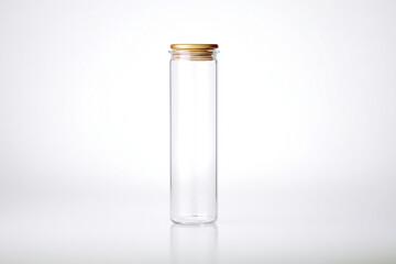 a clear glass bottle with a wooden lid