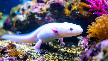 Pale amphibian in aquarium