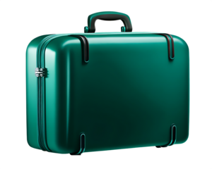 Teal suitcase with handle and accents isolated on a transparent background