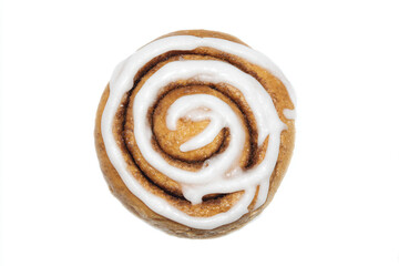 a cinnamon roll with icing on a white background