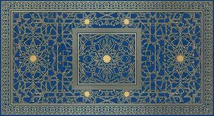 Intricate Geometric Pattern A Captivating Blue and Gold Design
