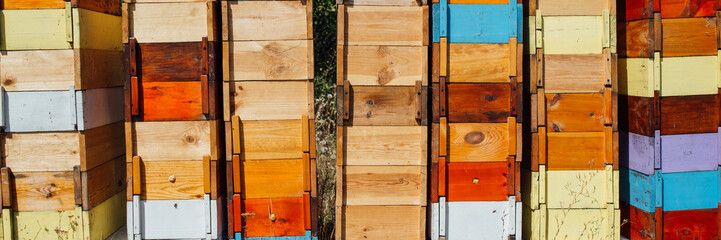 Colorful Wooden Boxes in a Wide Banner Format