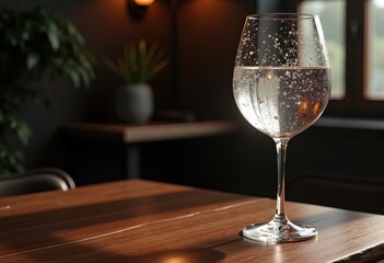 elegant artisanal wine glass water droplets glimmering reflections genuine craftsmanship subtle textures, beverage, liquid, elegance, transparency