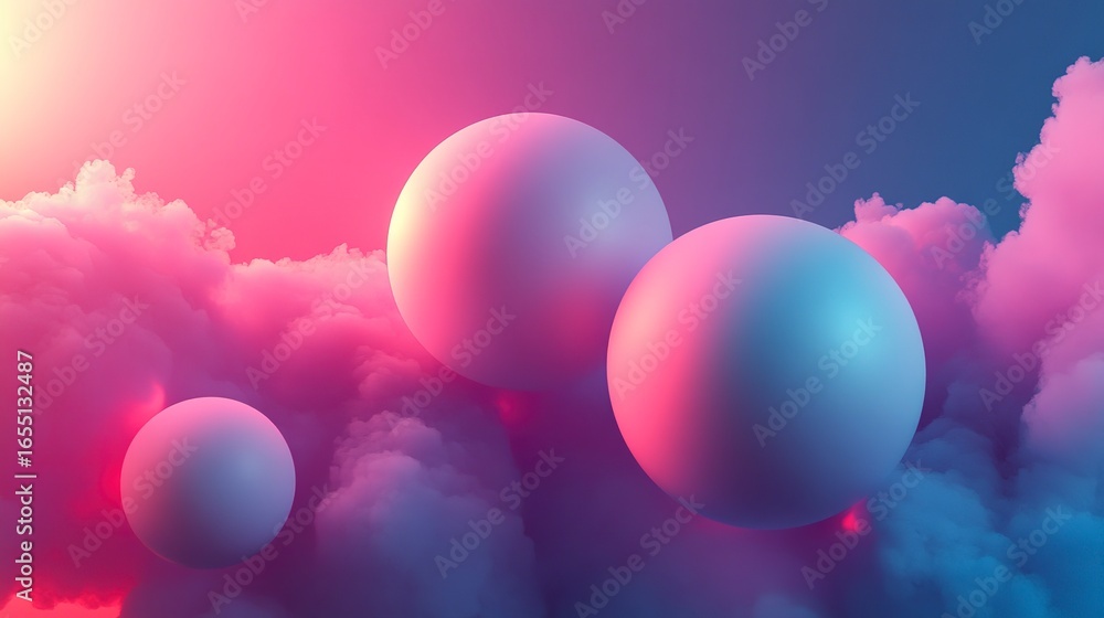 Poster neumorphic slider design featuring soft gradient highlights with floating spheres in a pastel cloud 
