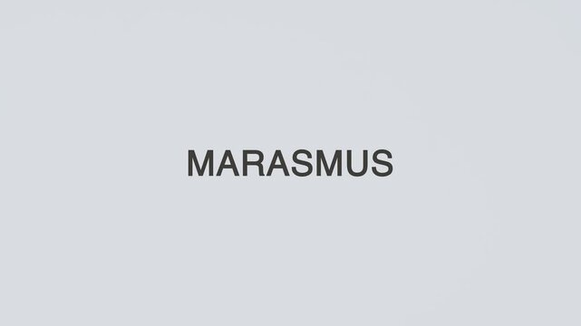 Marasmus word diagnosed with a stethoscope held in hand on a white background, illustrating nutritional assessment, medical evaluation, healthcare concept, and patient awareness