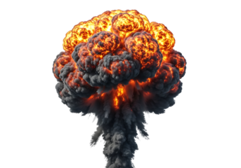 Massive explosion with fire and smoke isolated on transparent background
