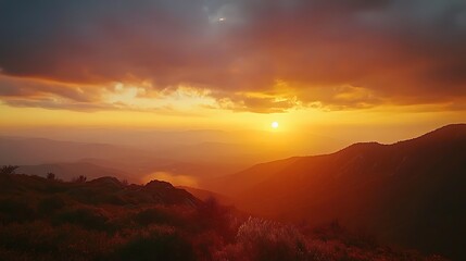 Fototapeta premium Sunset brilliance over trees and colorful terrain high resolution picture