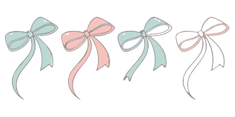 Obraz premium watercolor ribbon bows illustration in mint green blush pink and sage colors isolated on white background.