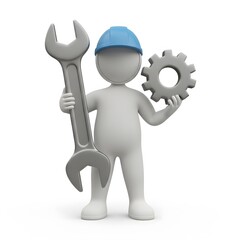 3D Cartoon Character with Wrench and Gear Minimal Abstract Labor Day Illustration