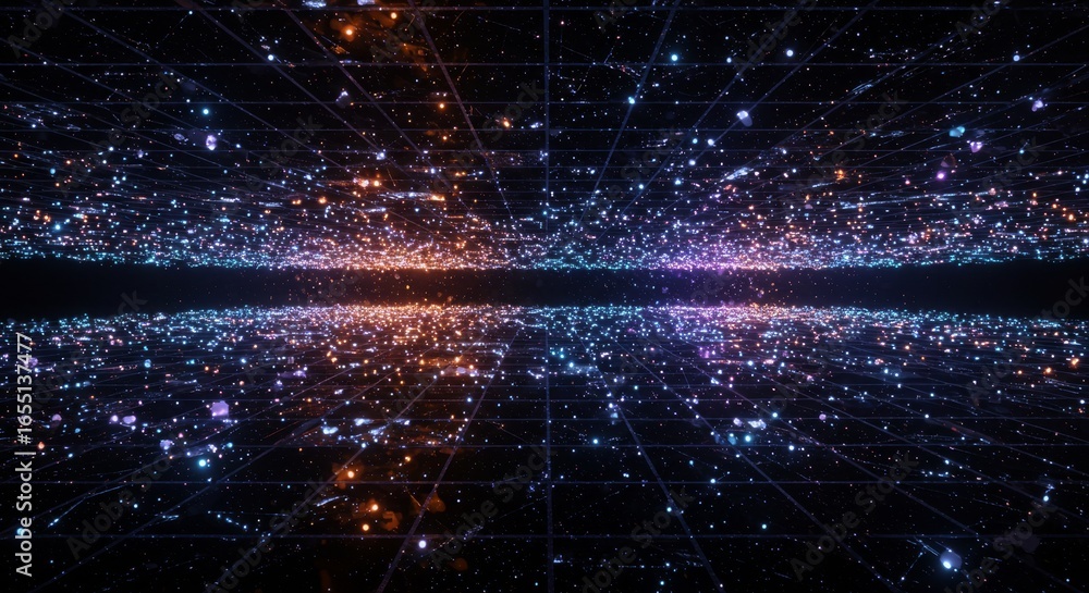 Poster neon grid universe: futuristic digital art background for tech and sci-fi projects