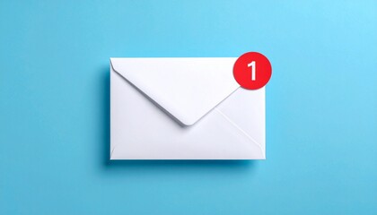 White envelope with a red notification badge on a bright blue background, symbolizing a new message or email alert.