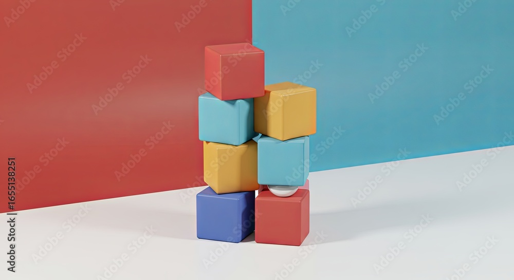 Poster colorful stacked cubes abstract minimalist 3d render for modern branding