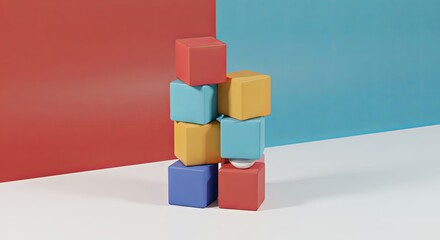 Colorful Stacked Cubes Abstract Minimalist 3D Render for Modern Branding