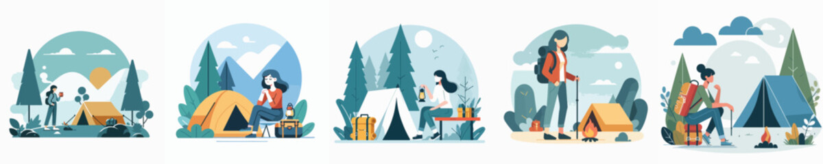 Fototapeta premium vector of young woman camping