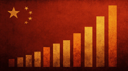 China's rising economic success visualized with upward trending bar graph and national flag elements