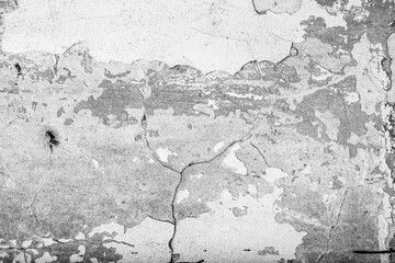 Peeling paint wall in black and white with aged texture for vintage architecture and weathered...