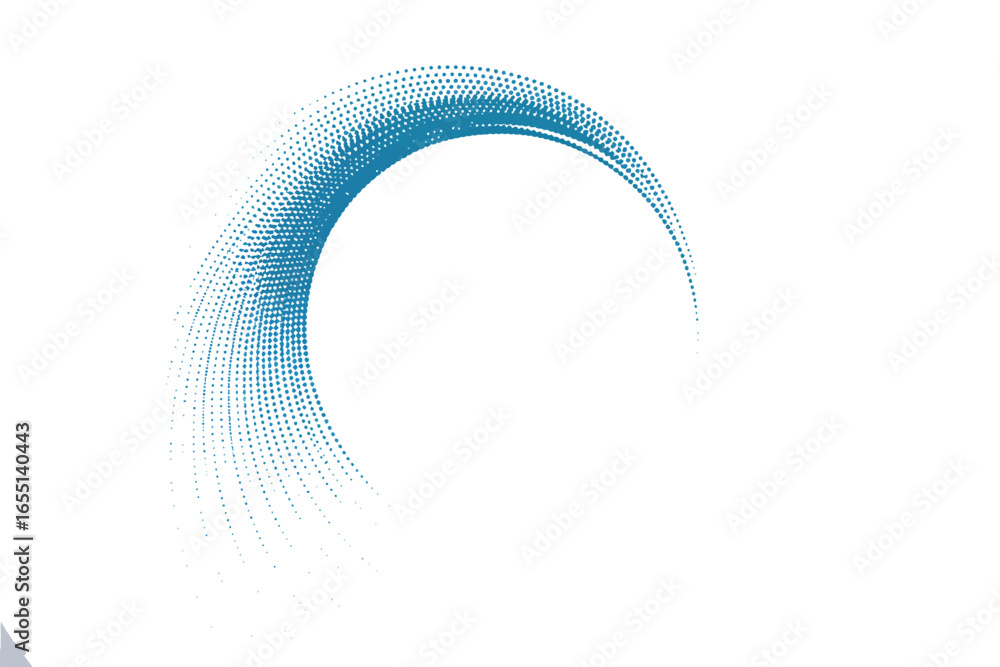 Poster a semi circle made of blue dots fades into the white background creating a flowing abstract design a