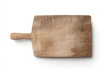 Fototapeta premium a wooden cutting board with a handle on a white surface
