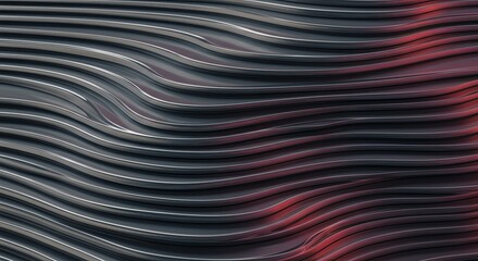 Sleek Dark Grey and Crimson Wave Metal Texture: Abstract Background Design