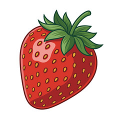Obraz premium Vibrant Strawberry Illustration with Detailed Seeds and Green Stem Perfect for Summer Fruit Designs and Healthy Eating Concepts