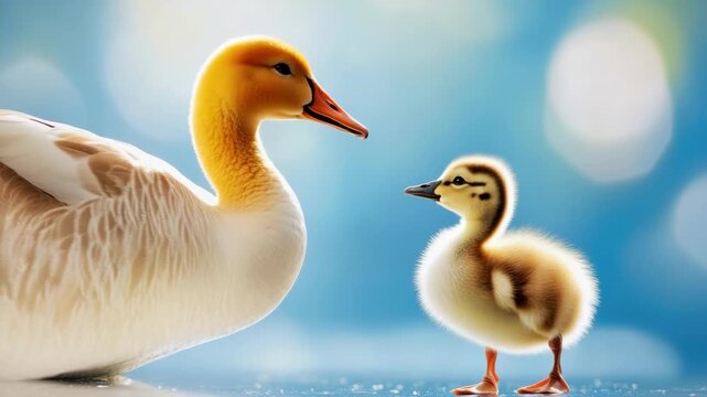 Goose and gosling bonding in a sunny outdoor setting. Mother's Day, Mothering Sunday, Dia de la Madre - Global Maternal Celebration, Worldwide Family Holiday
