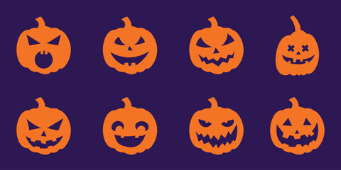 Funny Halloween pumpkin silhouette collection. Vector illustration isolated on a white background