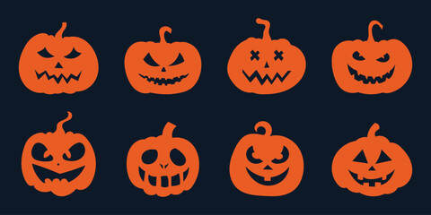 set halloween pumpkin silhouette vector on white background