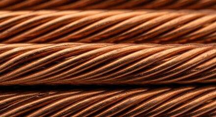 Extreme closeup of tightly twisted copper wires in parallel rows
